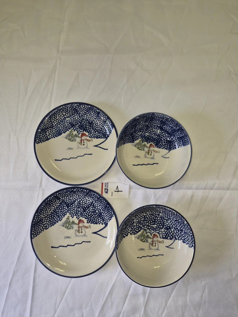 Thompson Blue and White Snowman Ceramic Bowl Set (4)